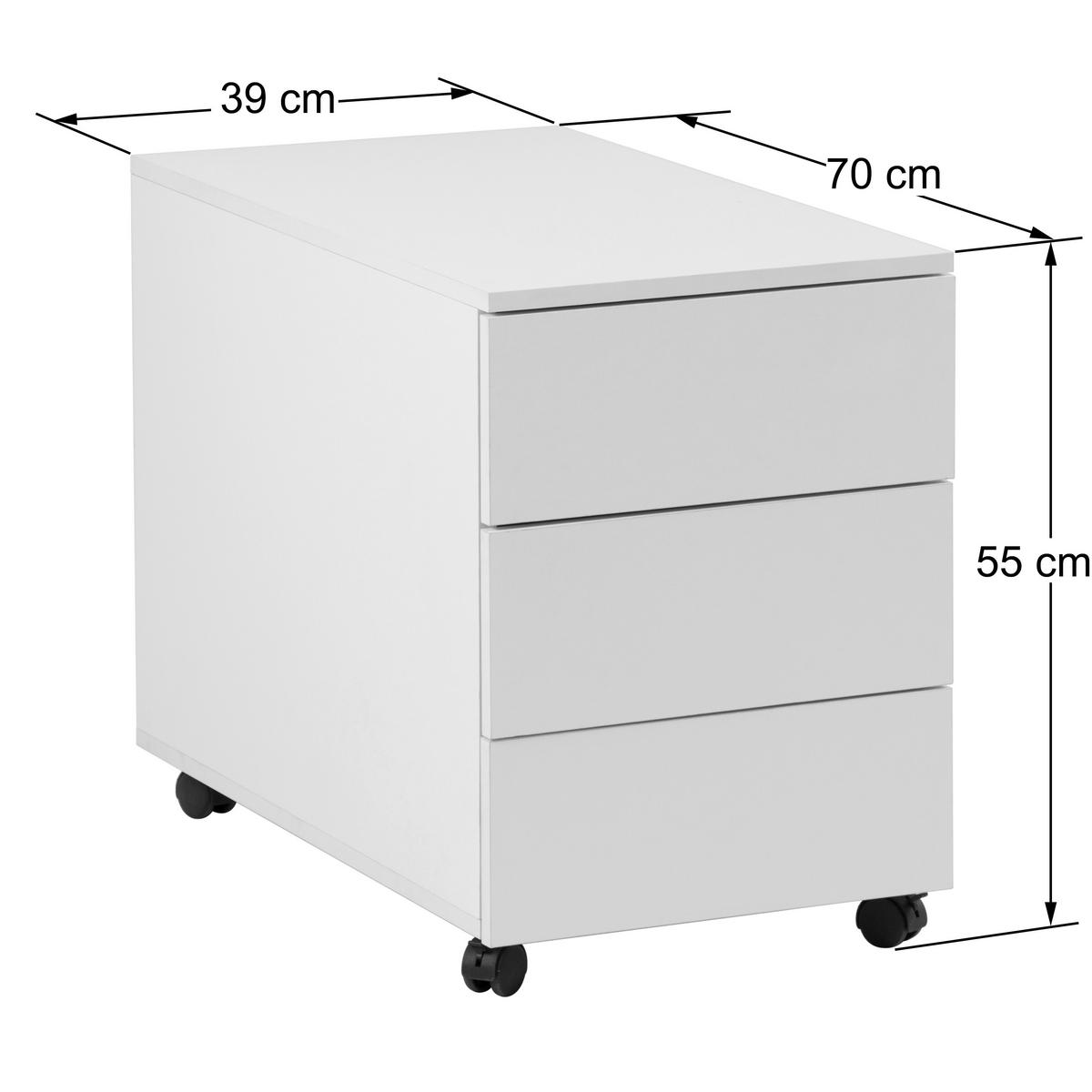 ROLLCONTAINER 39/55/70 cm  - Weiß, MODERN, Holzwerkstoff/Kunststoff (39/55/70cm) - Livetastic