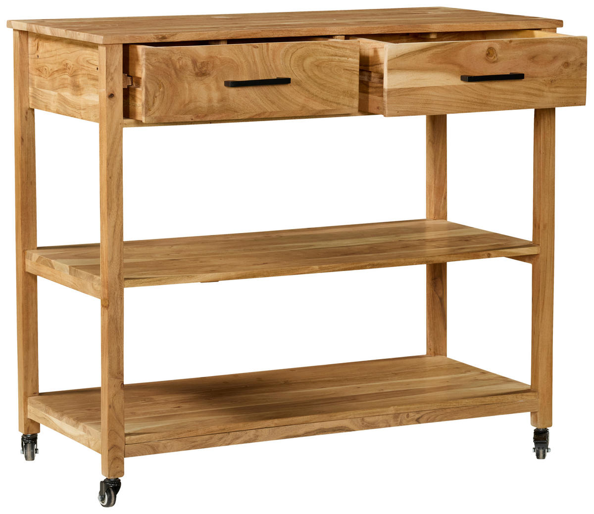 SERVIERWAGEN Akazie vollmassiv Akaziefarben  - Schwarz/Akaziefarben, Natur, Holz/Kunststoff (100/90/48cm) - Livetastic