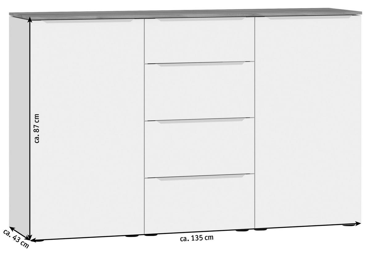 SIDEBOARD  in 135/87/43 cm  - Edelstahlfarben/Eichefarben, Design, Holzwerkstoff/Kunststoff (135/87/43cm) - Jutzler
