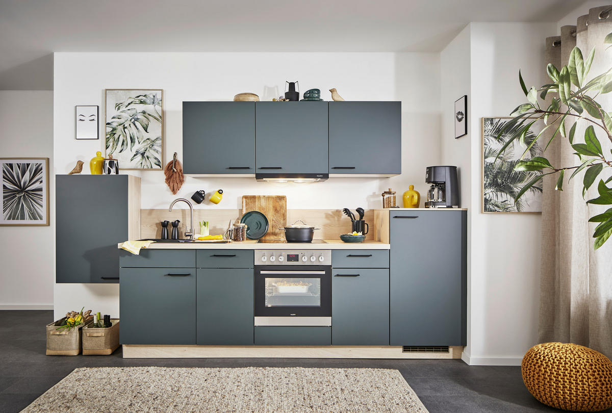 KÜCHENLEERBLOCK 330 cm   in Dunkelgrün, Wildeiche  - Wildeiche/Dunkelgrün, KONVENTIONELL, Holzwerkstoff/Metall (330cm) - Express