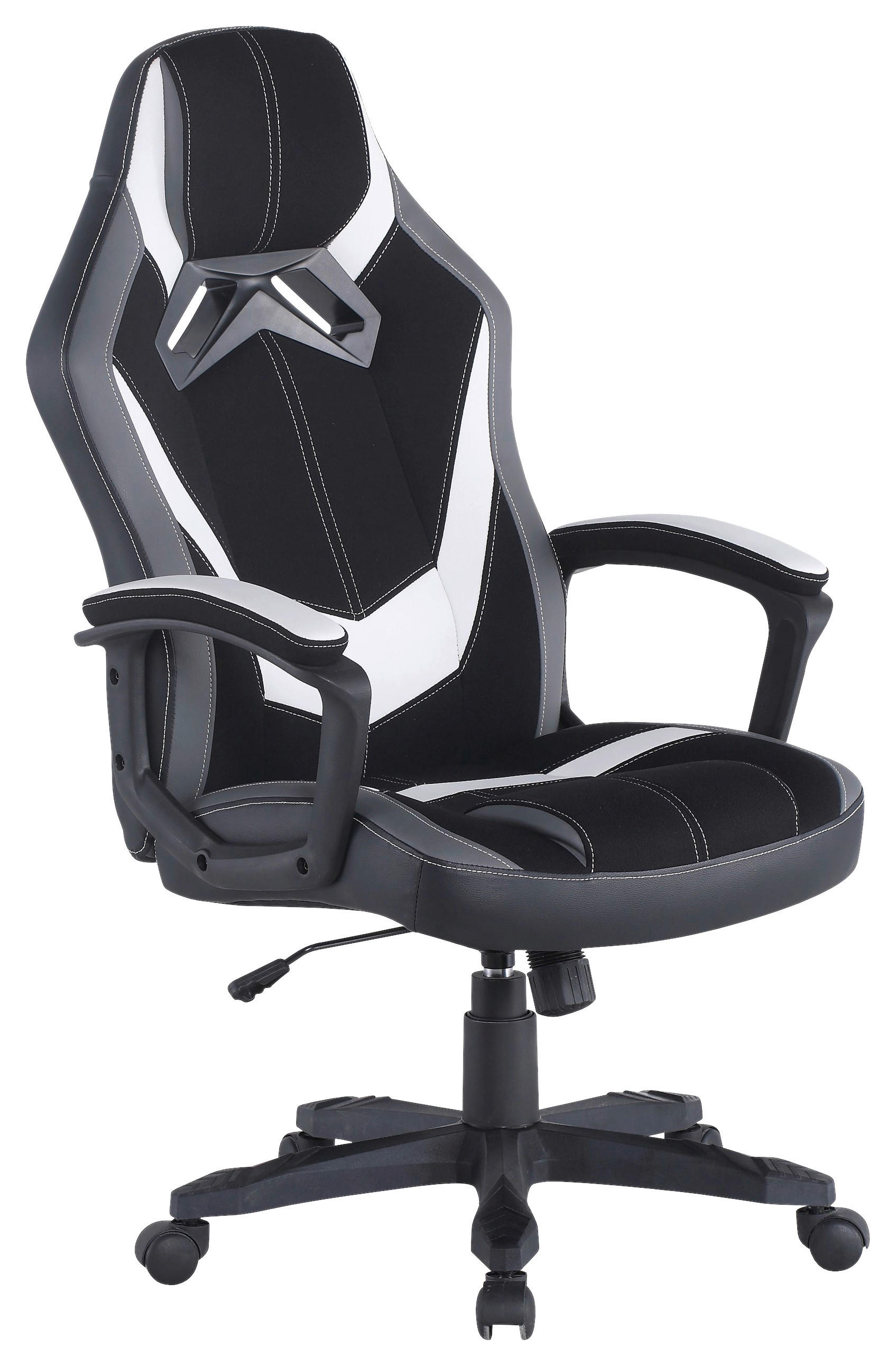 GAMINGSTUHL in Lederlook, Mikrofaser Grau, Schwarz, Weiß - Schwarz/Weiß, Design, Kunststoff/Textil (64,5/112-122/69cm) - Livetastic