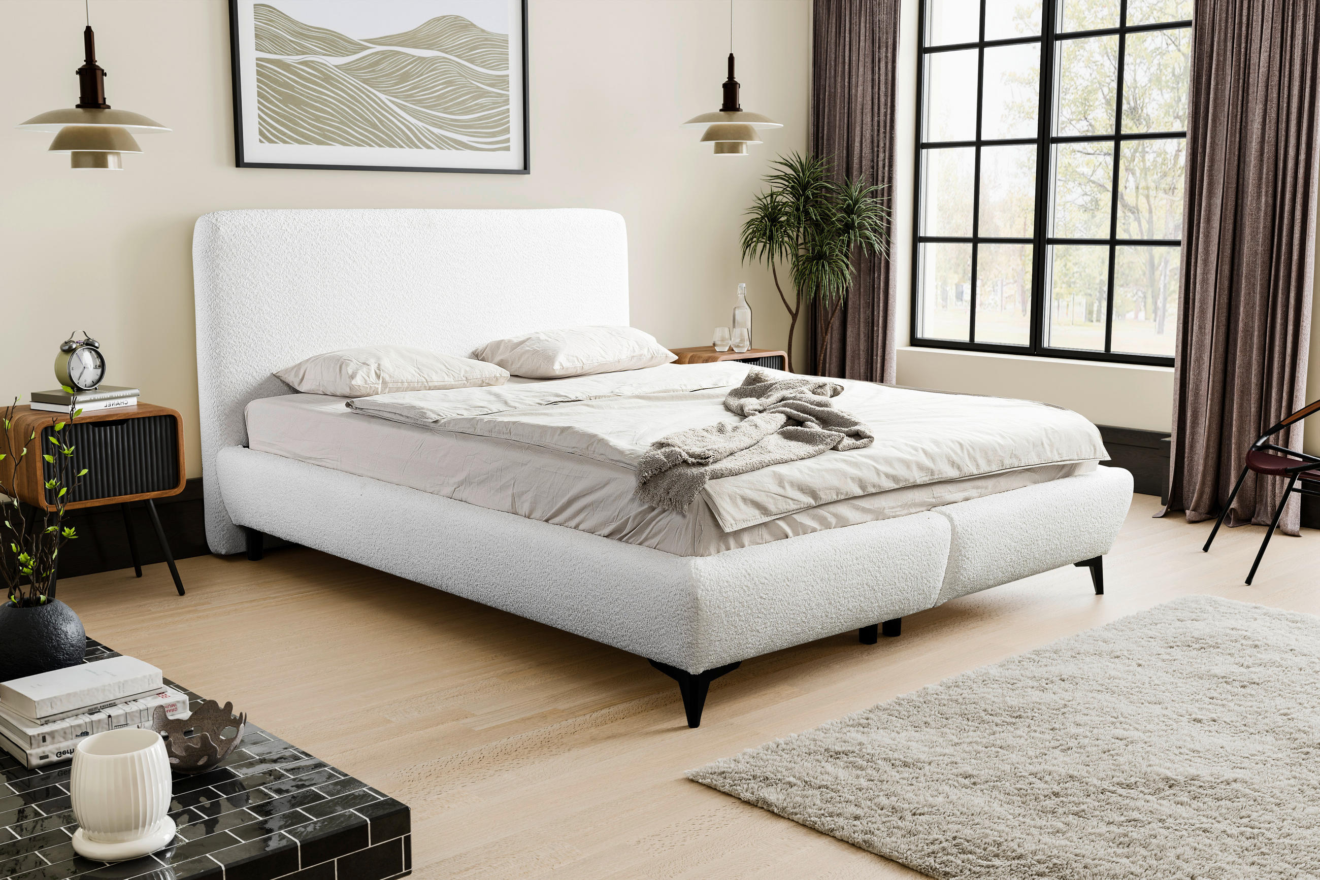POLSTERBETT Lattenrost, Bettkasten 140/200 cm  in Creme  - Creme/Schwarz, MODERN, Holz/Kunststoff (140/200cm) - MID.YOU