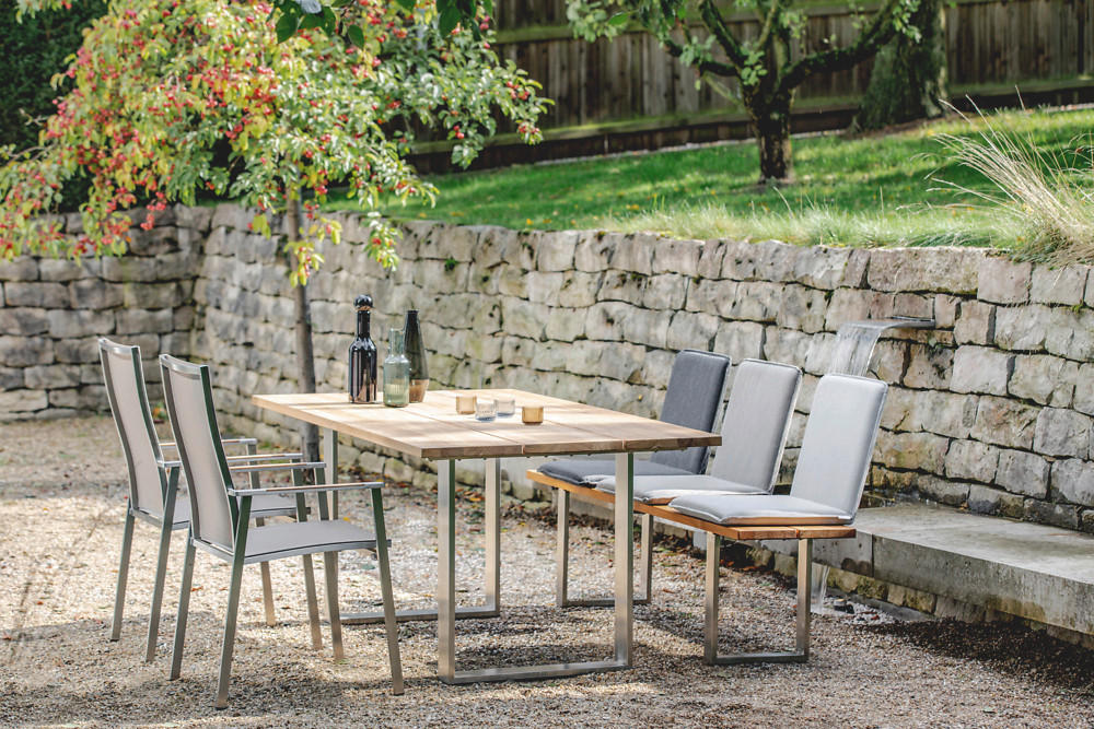 GARTENTISCH 260/95/76 cm  - Edelstahlfarben/Teakfarben, Design, Holz/Metall (260/95/76cm)