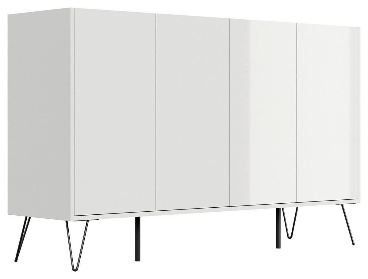 SIDEBOARD Posseik Industrial 155/93,6/42 cm  - Weiß Hochglanz/Eichefarben, Design, Holzwerkstoff/Metall (155/93,6/42cm) - P & B