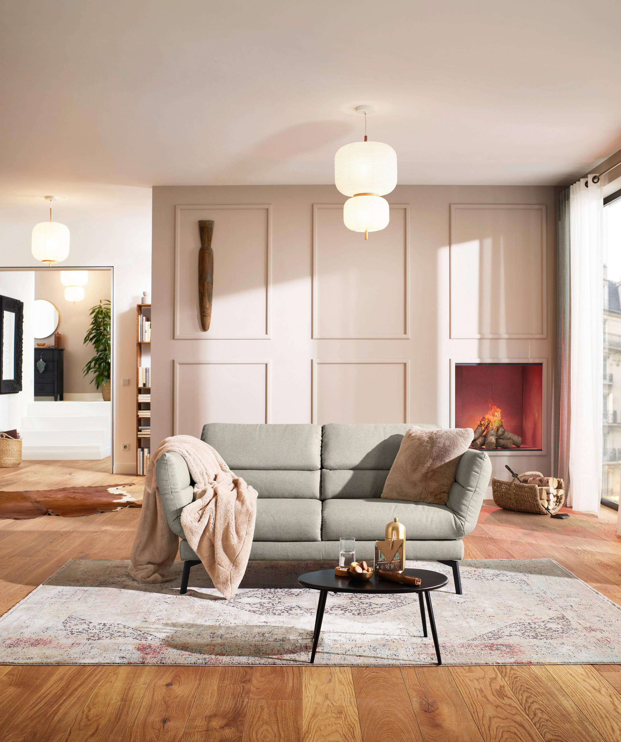 2-SITZER-SOFA Flachgewebe Sandfarben  - Sandfarben/Schwarz, Design, Textil/Metall (178-226/83-113/96-177cm) - Dieter Knoll