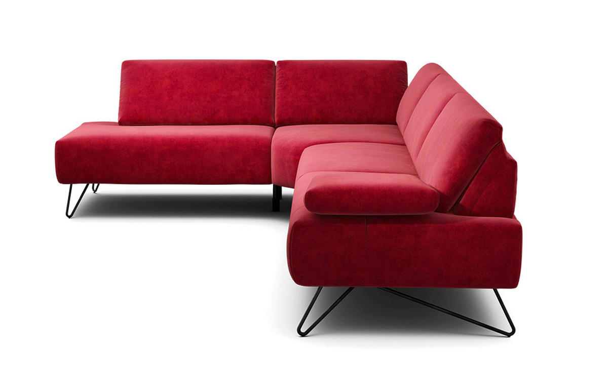 ECKSOFA Cosy Rot Samt  - Rot/Schwarz, Design, Textil/Metall (213/288-303cm) - SENSOO