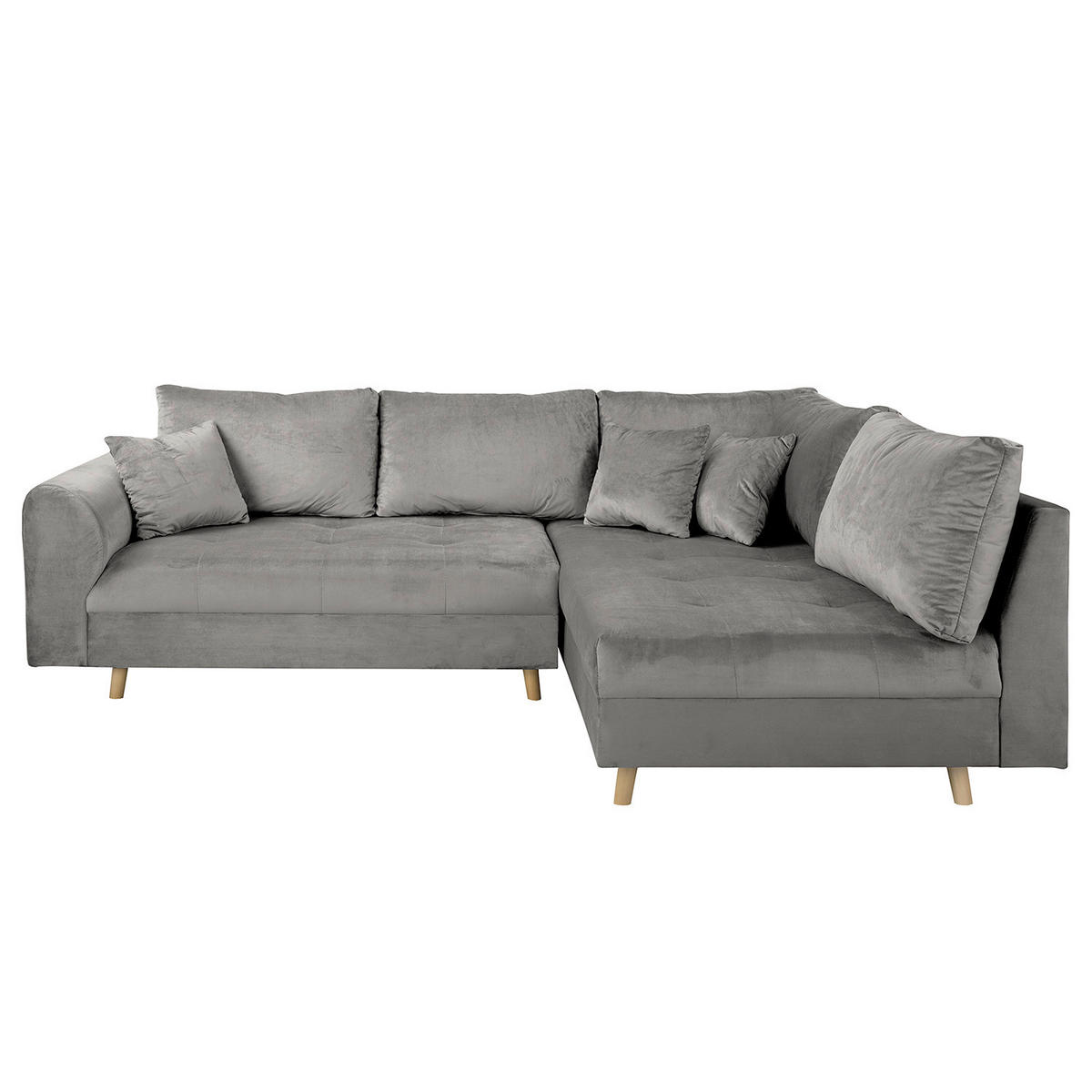 ECKSOFA inkl. Hocker Ariella Grau Samt Rückenkissen, Hocker  - Naturfarben/Grau, Design, Holz/Textil (231/161cm) - Livetastic