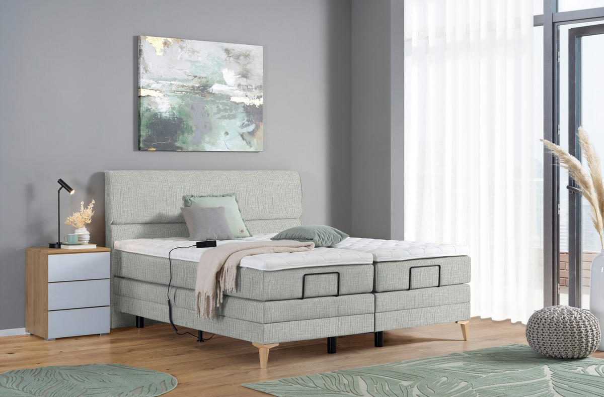 BOXSPRINGBETT 200/200 cm  in Hellgrau  - Eichefarben/Hellgrau, Konventionell, Holz/Textil (200/200cm) - Voleo