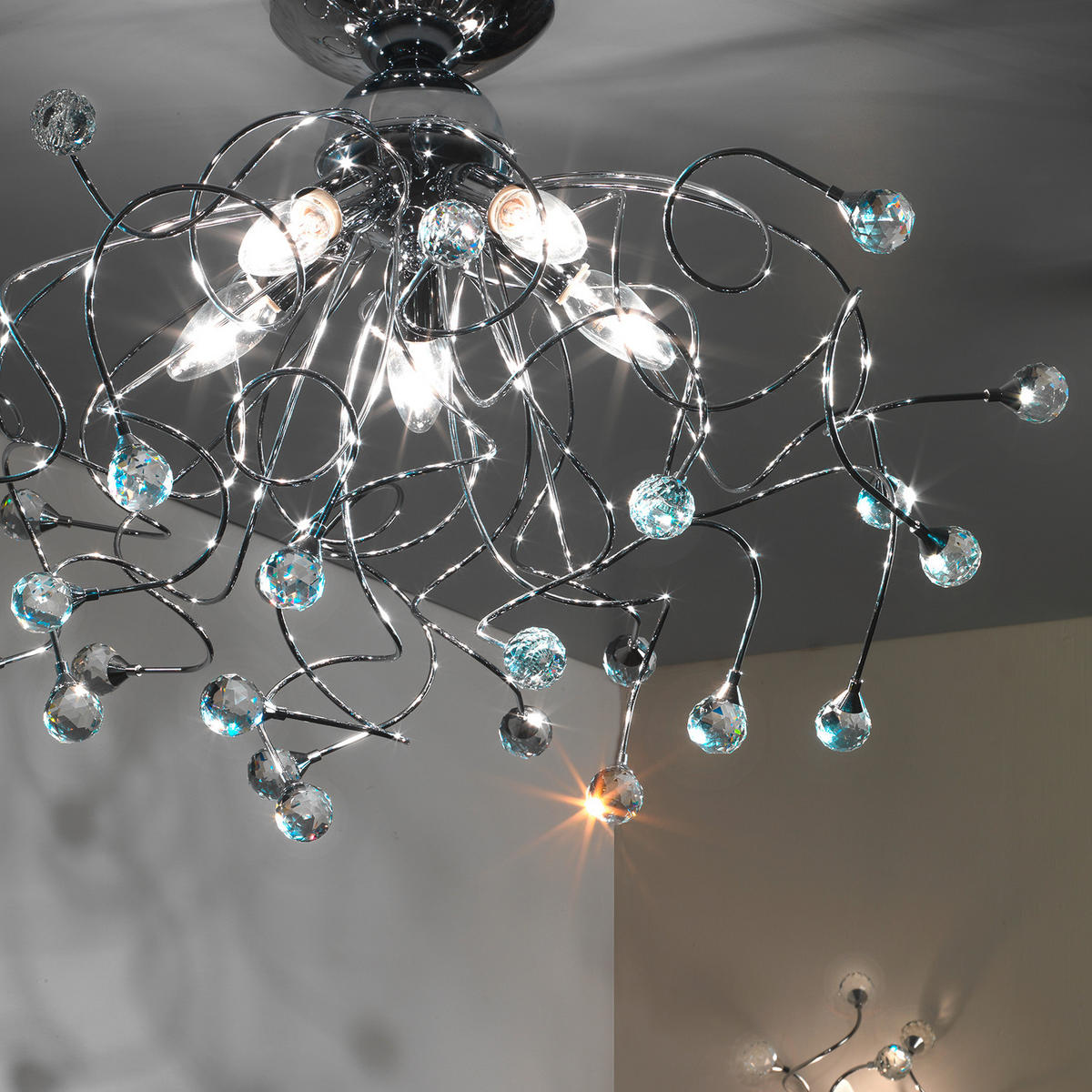 DECKENLEUCHTE 60/42 cm   - Chromfarben, KONVENTIONELL, Glas/Metall (60/42cm)