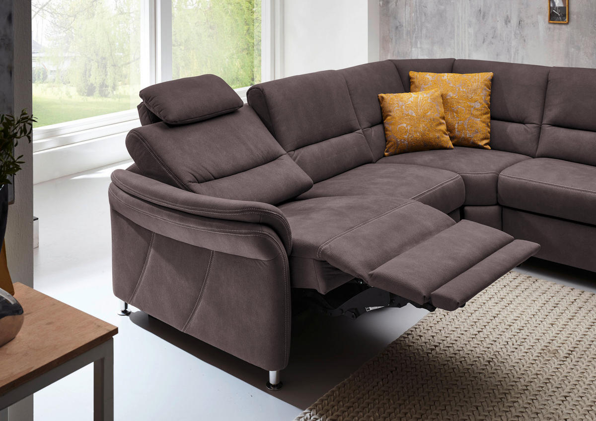 WOHNLANDSCHAFT in Mikrofaser Graubraun  - Graubraun/Alufarben, KONVENTIONELL, Textil/Metall (262/335/173cm) - Beldomo System