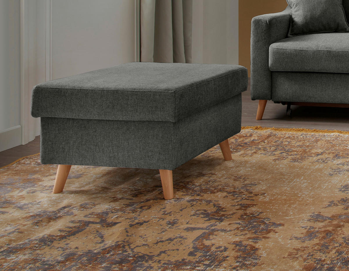 HOCKER in Textil Anthrazit  - Anthrazit/Naturfarben, Konventionell, Holz/Textil (61/43/61cm) - P & B