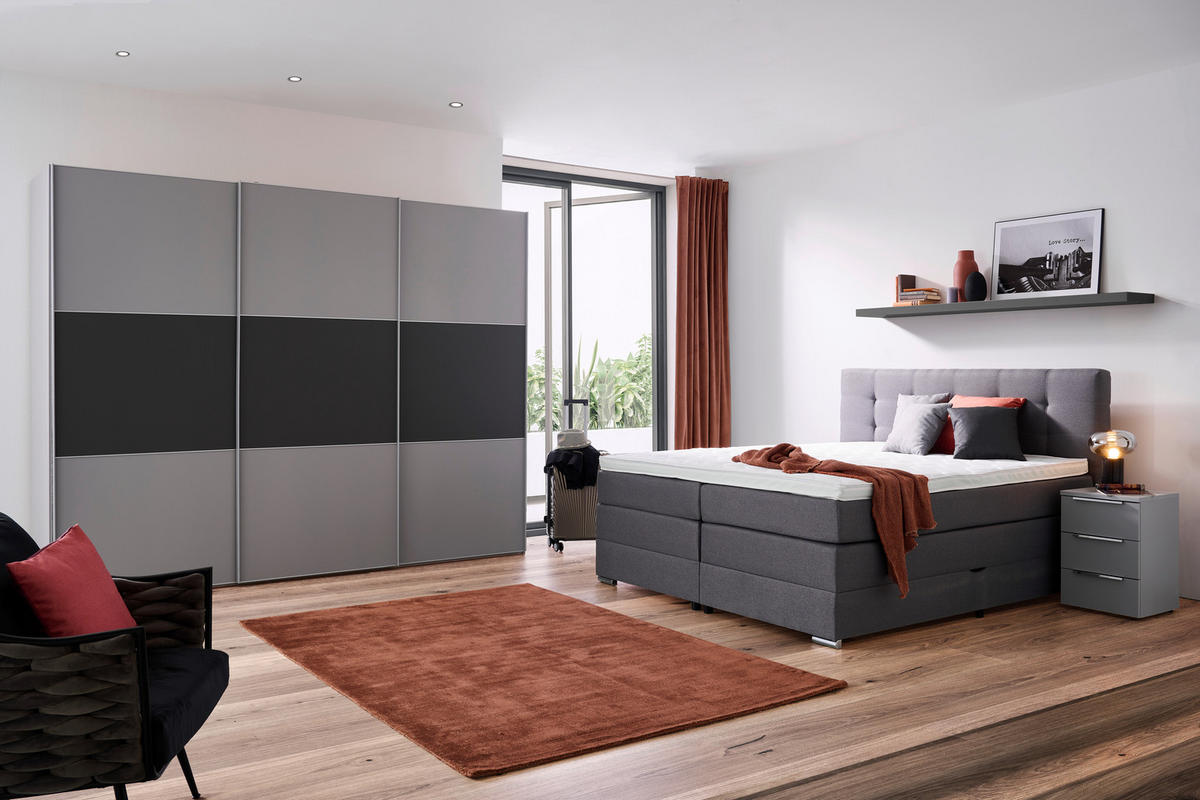 BOXSPRING-ÁGY 160/200 cm  szürke  - ezüst/fekete, Konventionell, műanyag/faalapú anyag (160/200cm) - Moderano