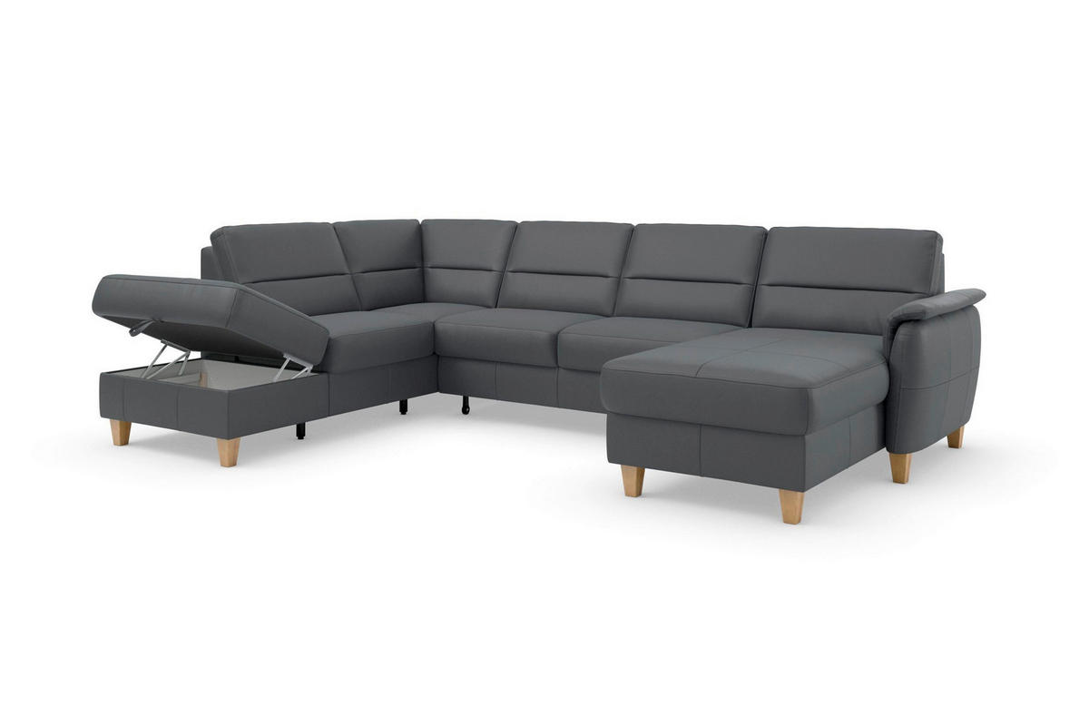 SEDACIA SÚPRAVA, textil, koža, čierna - čierna/farba duba, Basics, koža/drevo (212/308/163cm) - Sit & More
