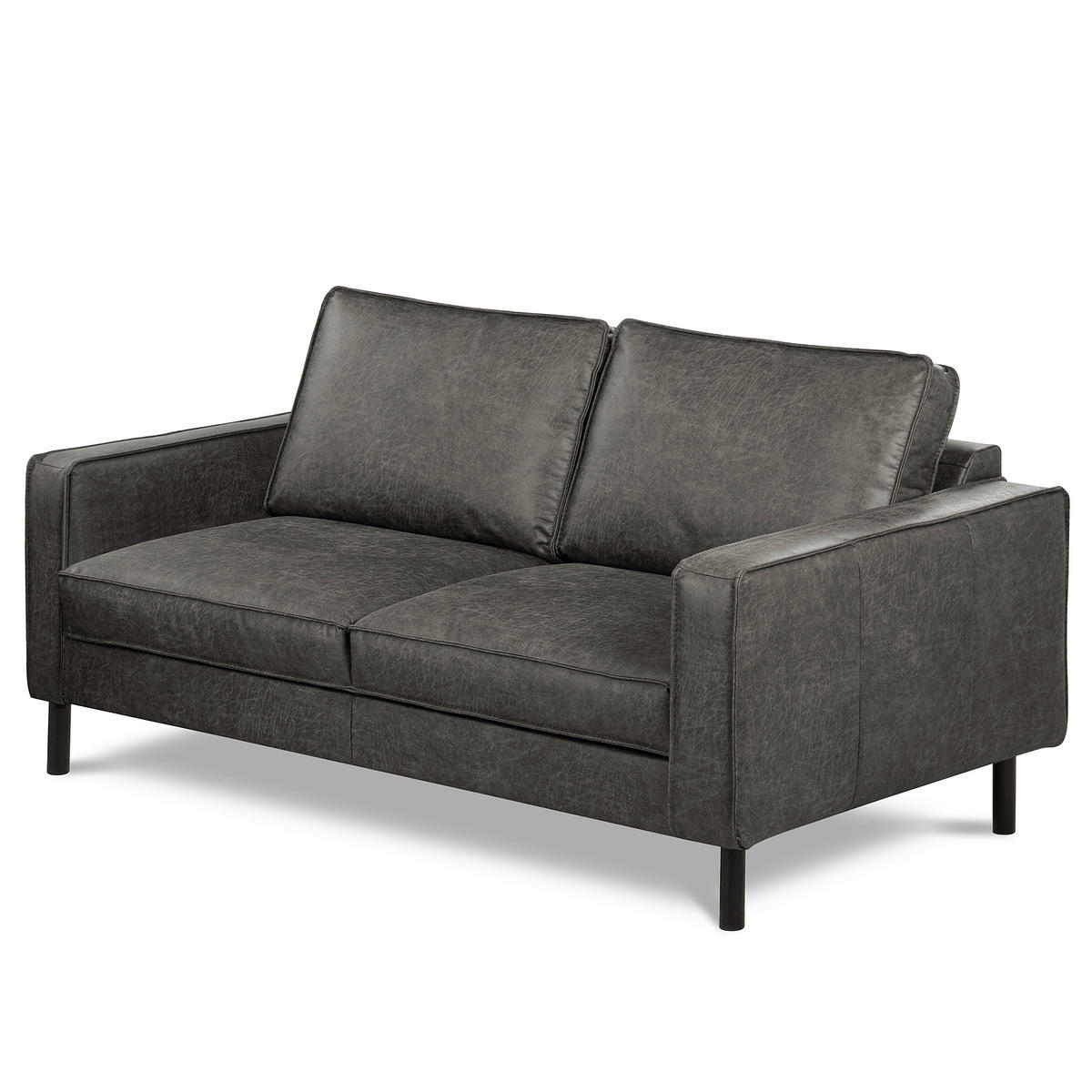 2,5-SITZER Dunkelgrau Echtleder Lederlook  - Dunkelgrau/Schwarz, Design, Leder/Textil (168/85/92cm) - Livetastic