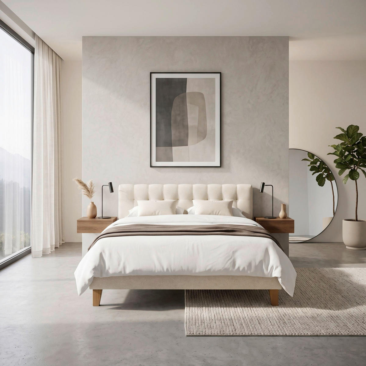 POLSTERBETT 140/200 cm,  in Creme,  - Eichefarben/Creme, MODERN, Holz/Textil (140/200cm) - MID.YOU