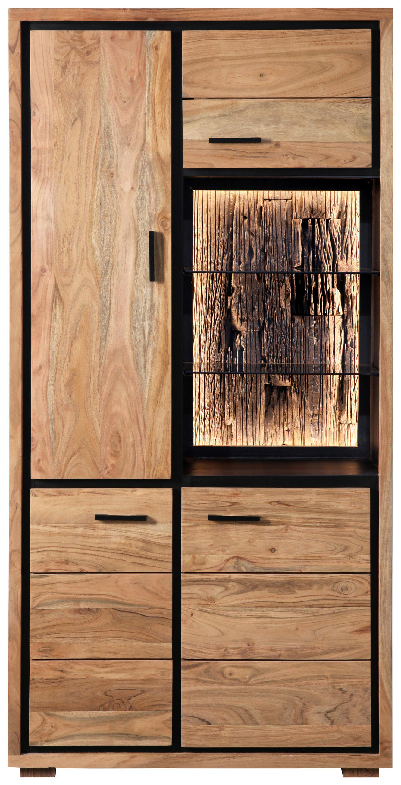 VITRINE  in Hartholz Akazie Akaziefarben  - Schwarz/Akaziefarben, LIFESTYLE, Glas/Holz (88/180/40cm) - Landscape