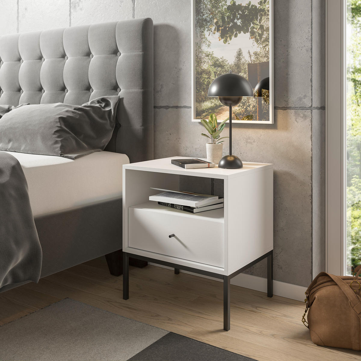 NACHTKÄSTCHEN 54/56/39 cm  in Weiß  - Schwarz/Weiß, MODERN, Holzwerkstoff/Metall (54/56/39cm) - MID.YOU