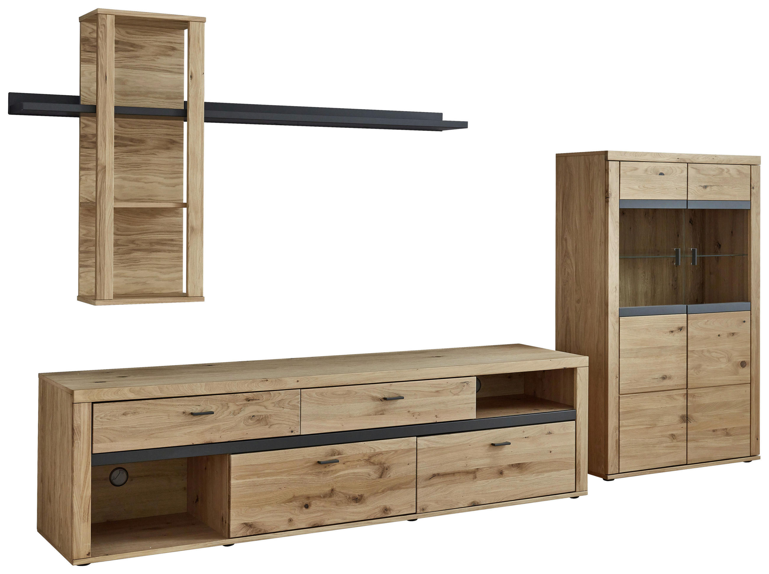 WOHNWAND  in Grau, Eichefarben  320,2/189,3/50,2 cm  - Eichefarben/Grau, Design, Glas/Holz (320,2/189,3/50,2cm) - Modante