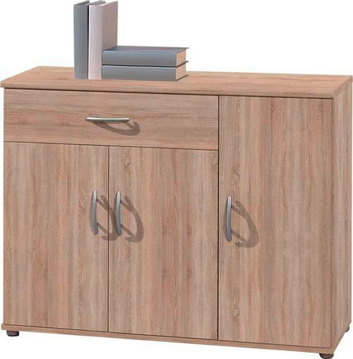 KOMODA  90/70/30 cm  sonoma hrast  - sonoma hrast/srebrna, Dizajnerski, pločasti materijal/plastika (90/70/30cm) - Boxxx