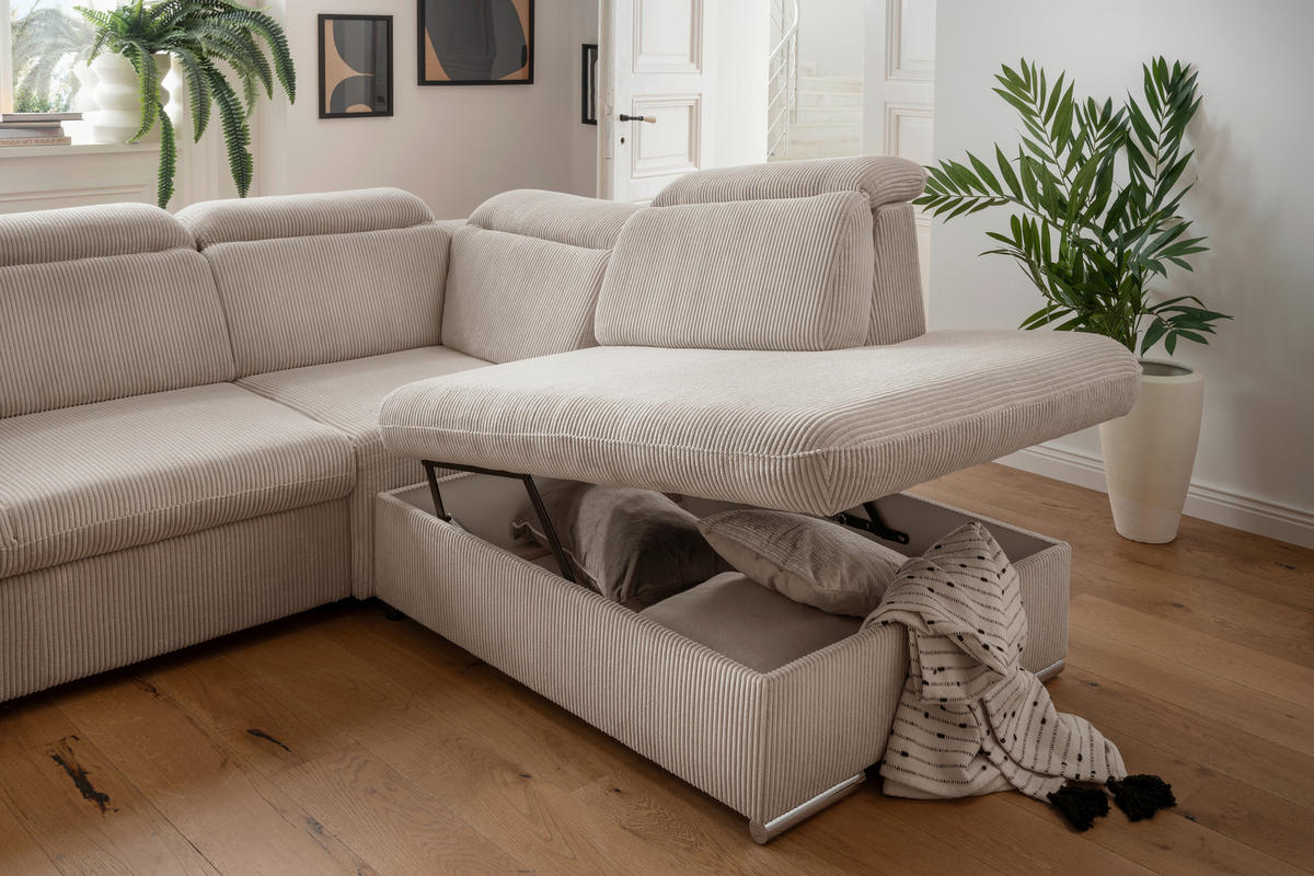 ECKSOFA in Cord Beige  - Chromfarben/Beige, Design, Textil/Metall (283/228cm) - Livetastic