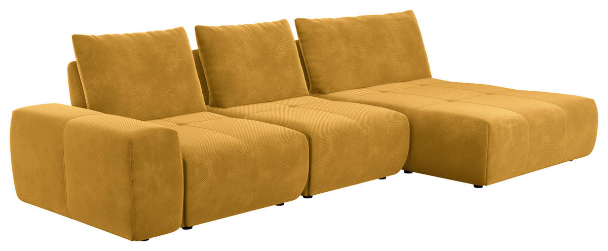 ECKSOFA in Velours Currygelb  - Currygelb/Schwarz, Design, Kunststoff/Textil (347/174cm) - Xora