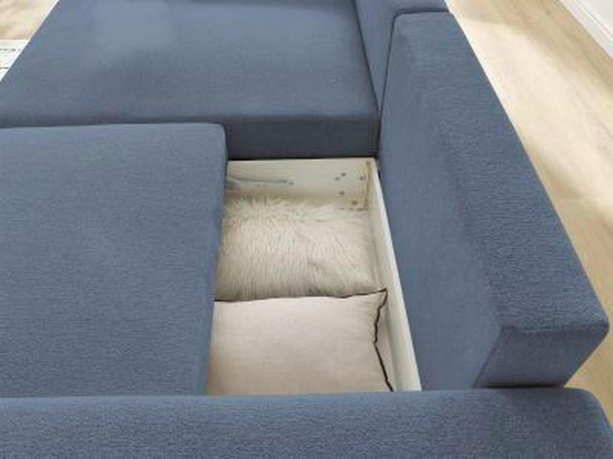 ECKSOFA Ottomane links  ATILLA Blau Flachgewebe  - Blau/Schwarz, MODERN, Kunststoff/Textil (149/244cm)