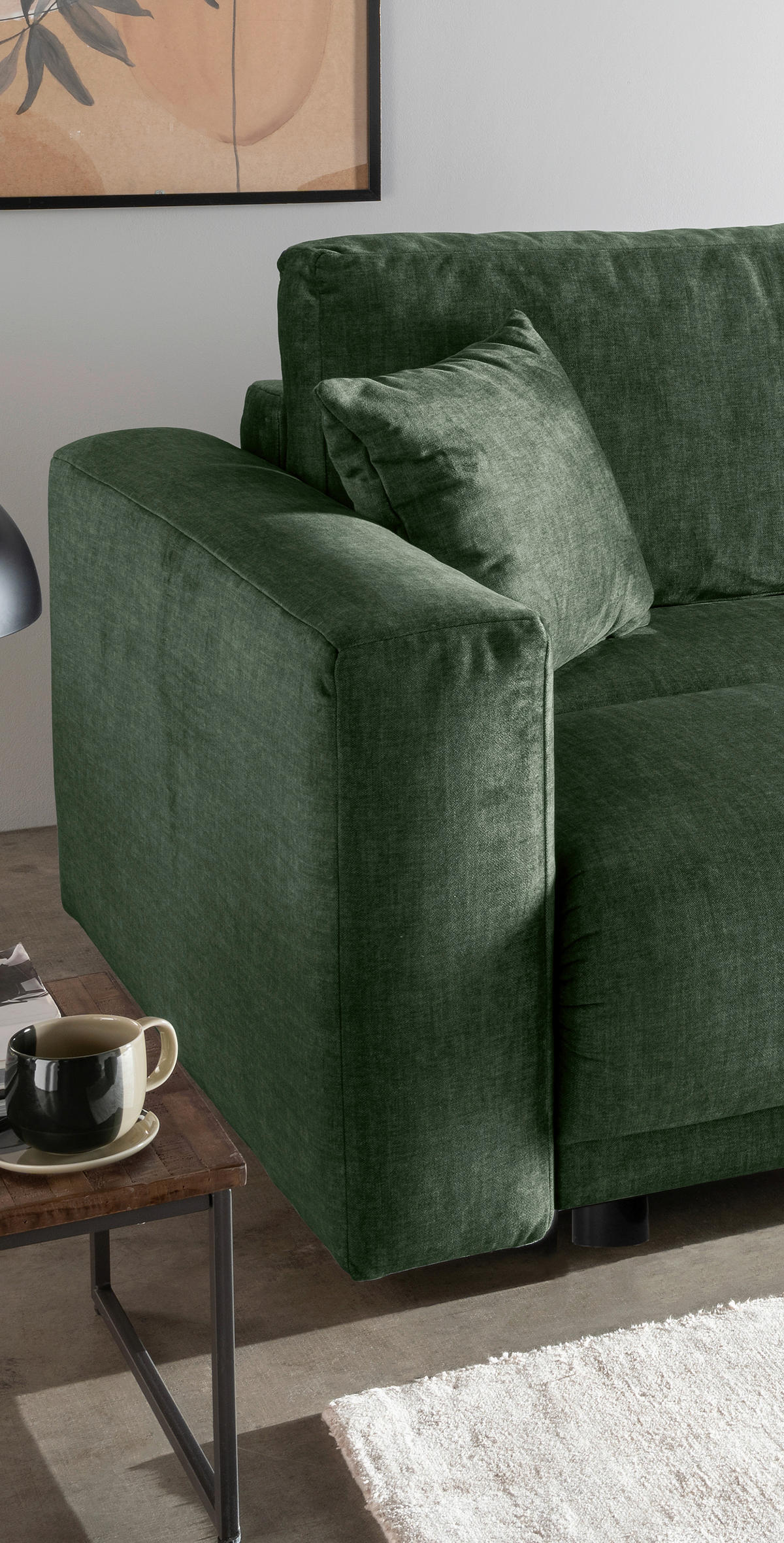 SCHLAFSOFA  mit Liegefunktion, Rücken echt Velours Dunkelgrün  - Dunkelgrün/Schwarz, MODERN, Kunststoff/Textil (245/86/126cm) - Livetastic