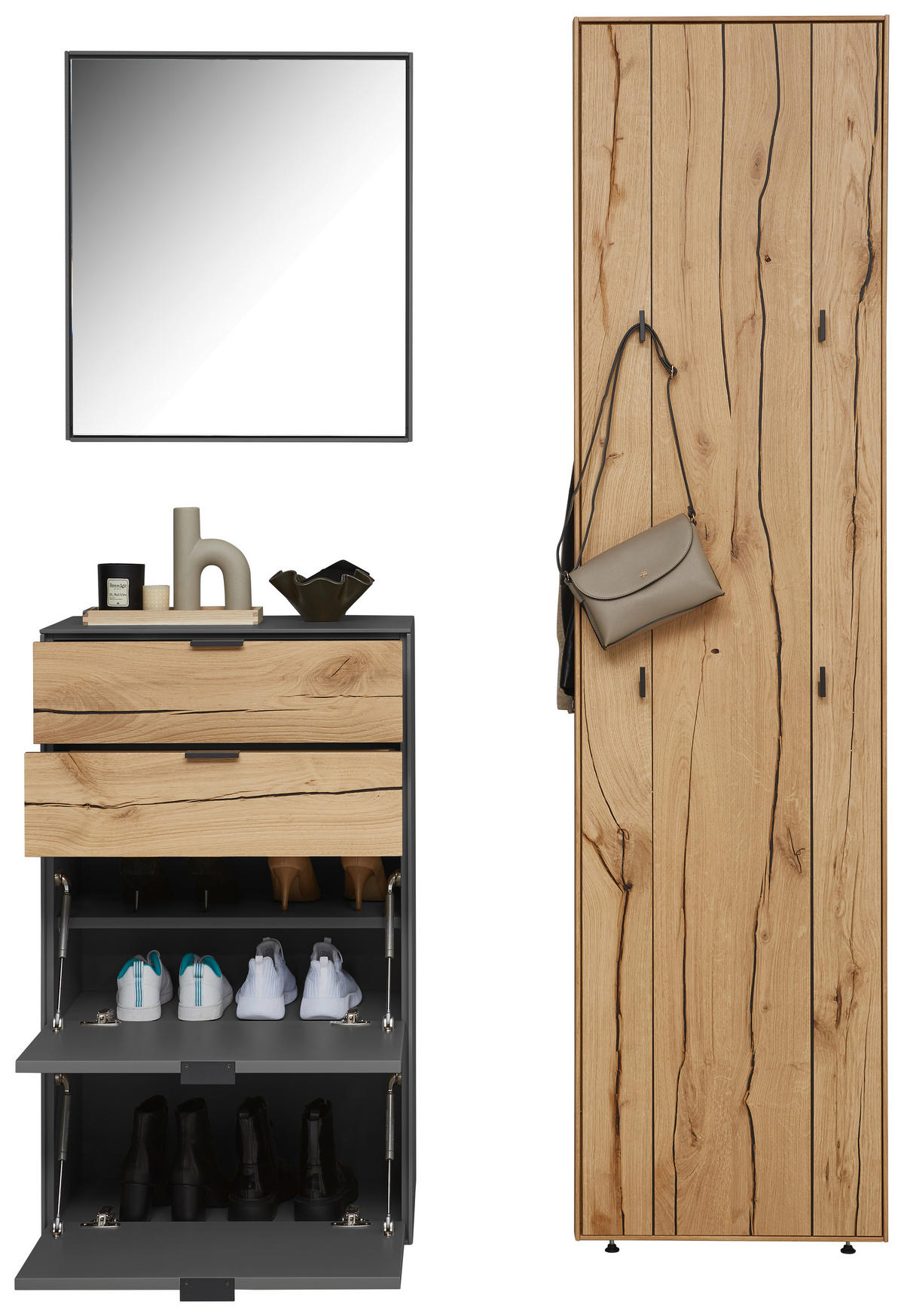 GARDEROBE 4-teilig  in 128,8/205,5/37,1 cm  - Design, Glas/Holz (128,8/205,5/37,1cm) - Dieter Knoll