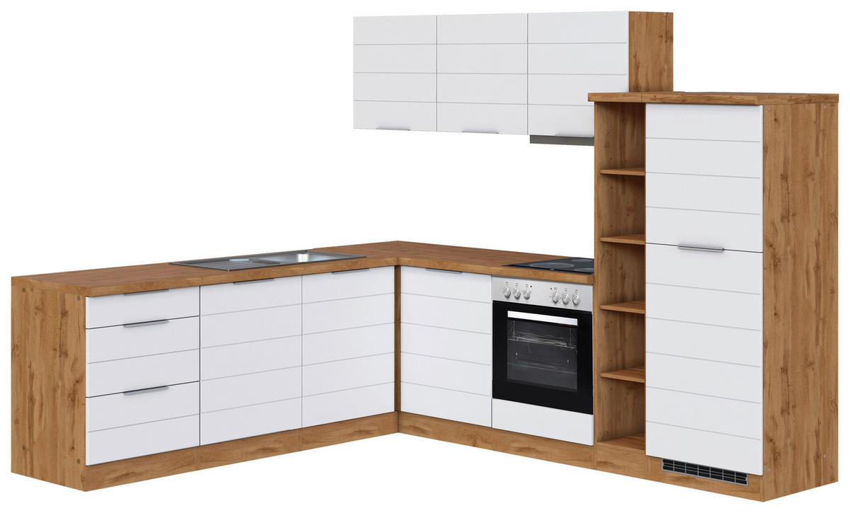 ECKKÜCHE 240/270 cm  in Weiss, Eiche Wotan  - Weiss/Eiche Wotan, Design, Holzwerkstoff/Metall (240/270cm) - Held