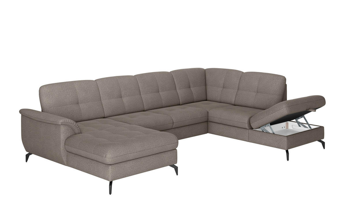 WOHNLANDSCHAFT Schlammfarben Flachgewebe  - Schlammfarben/Schwarz, MODERN, Textil/Metall (164/319/212cm) - Sit & More