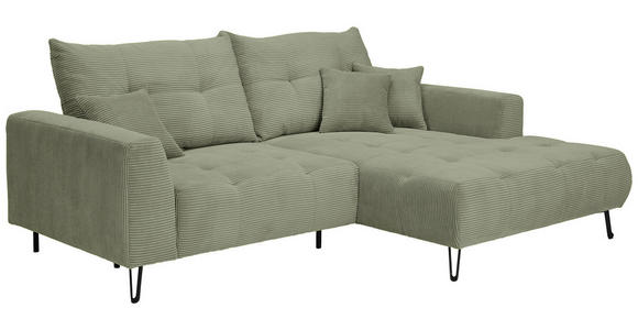 ECKSOFA in Cord Olivgrün  - Schwarz/Olivgrün, KONVENTIONELL, Textil/Metall (250/185cm) - Carryhome