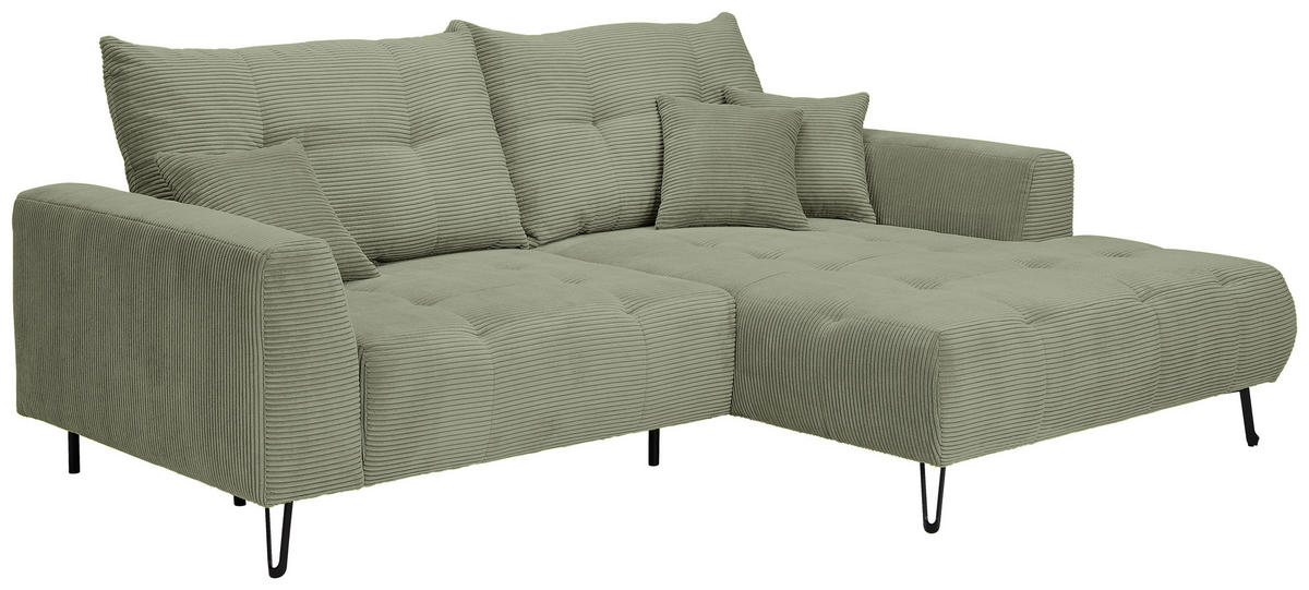 ECKSOFA in Cord Olivgrün  250/175 cm  - Schwarz/Olivgrün, KONVENTIONELL, Textil/Metall (250/175cm) - Carryhome