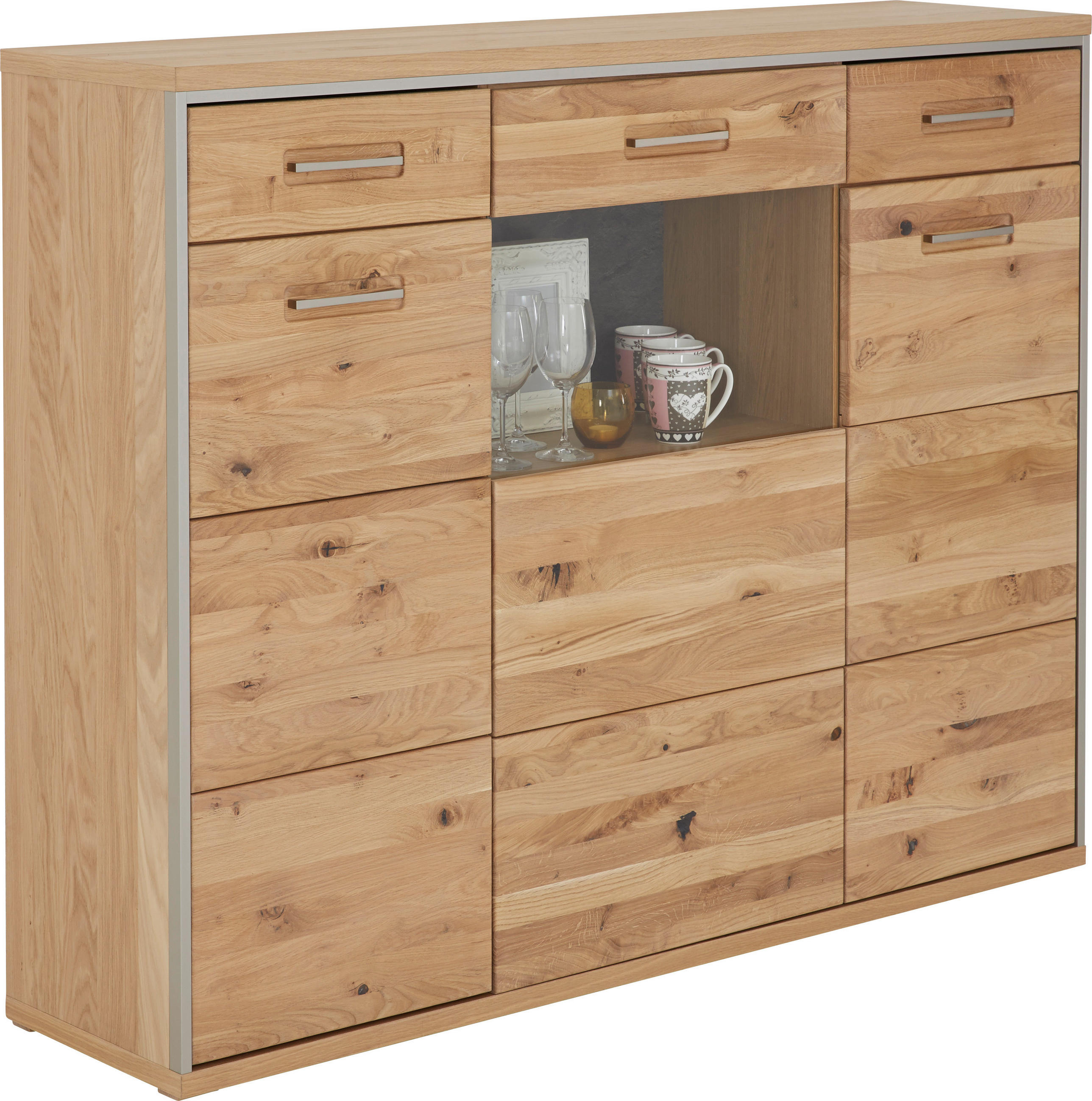 HIGHBOARD  in 154/121/39 cm  - Edelstahlfarben/Eichefarben, Konventionell, Glas/Holz (154/121/39cm) - MID.YOU