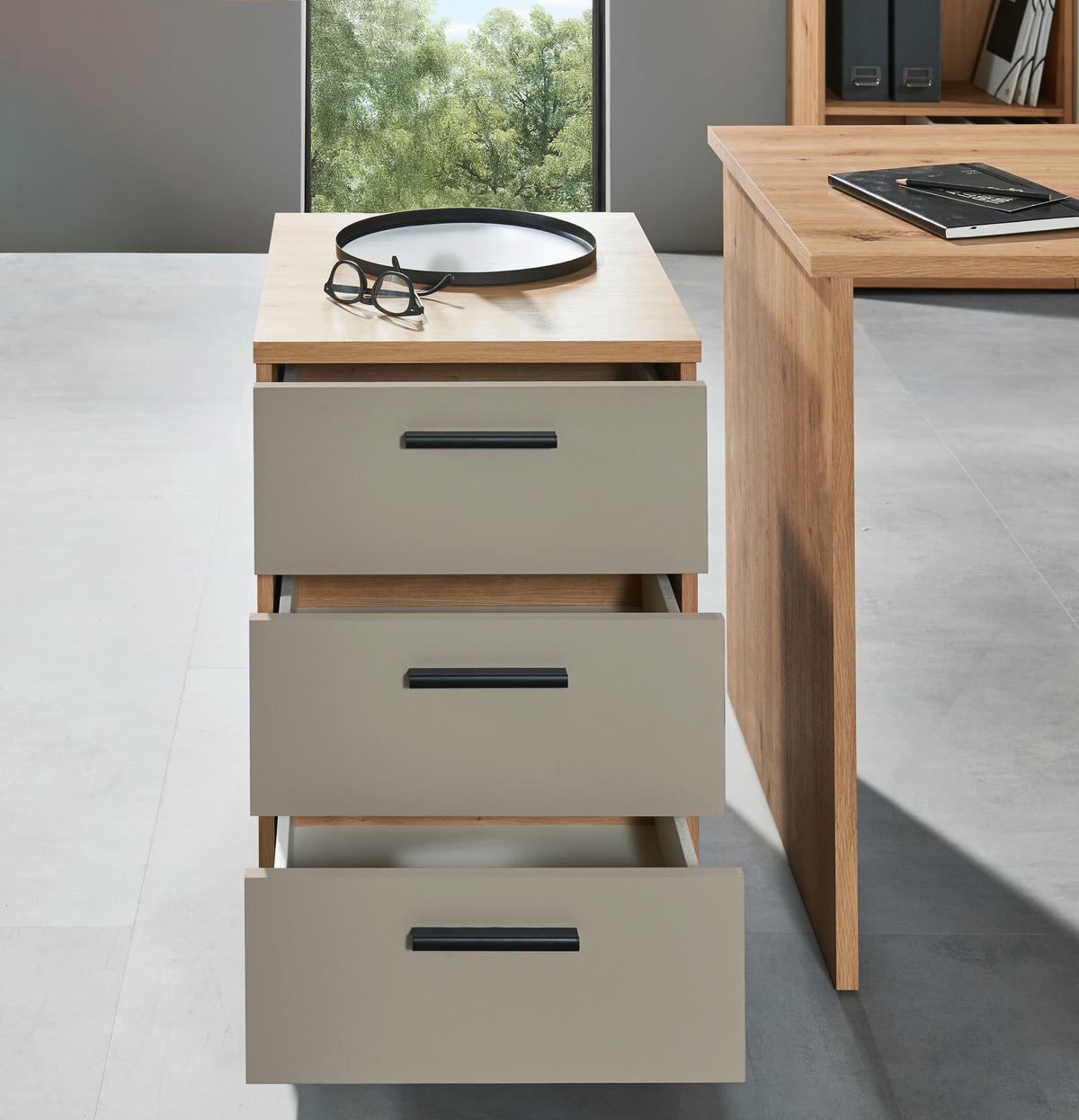 ROLLCONTAINER Kaschmir, Eiche Artisan  - Kaschmir/Schwarz, MODERN, Holzwerkstoff/Kunststoff (46/65/55cm) - MID.YOU