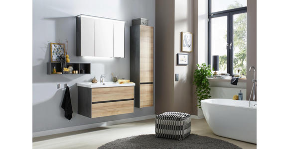 BADEZIMMER Dunkelgrau, Eichefarben - Dunkelgrau/Eichefarben, Design, Glas/Keramik (91cm) - Dieter Knoll