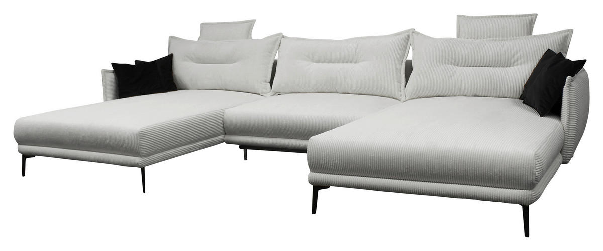 WOHNLANDSCHAFT NUOVO U Hellgrau Cord  - Hellgrau/Schwarz, Design, Textil/Metall (194/360/194cm) - MID.YOU