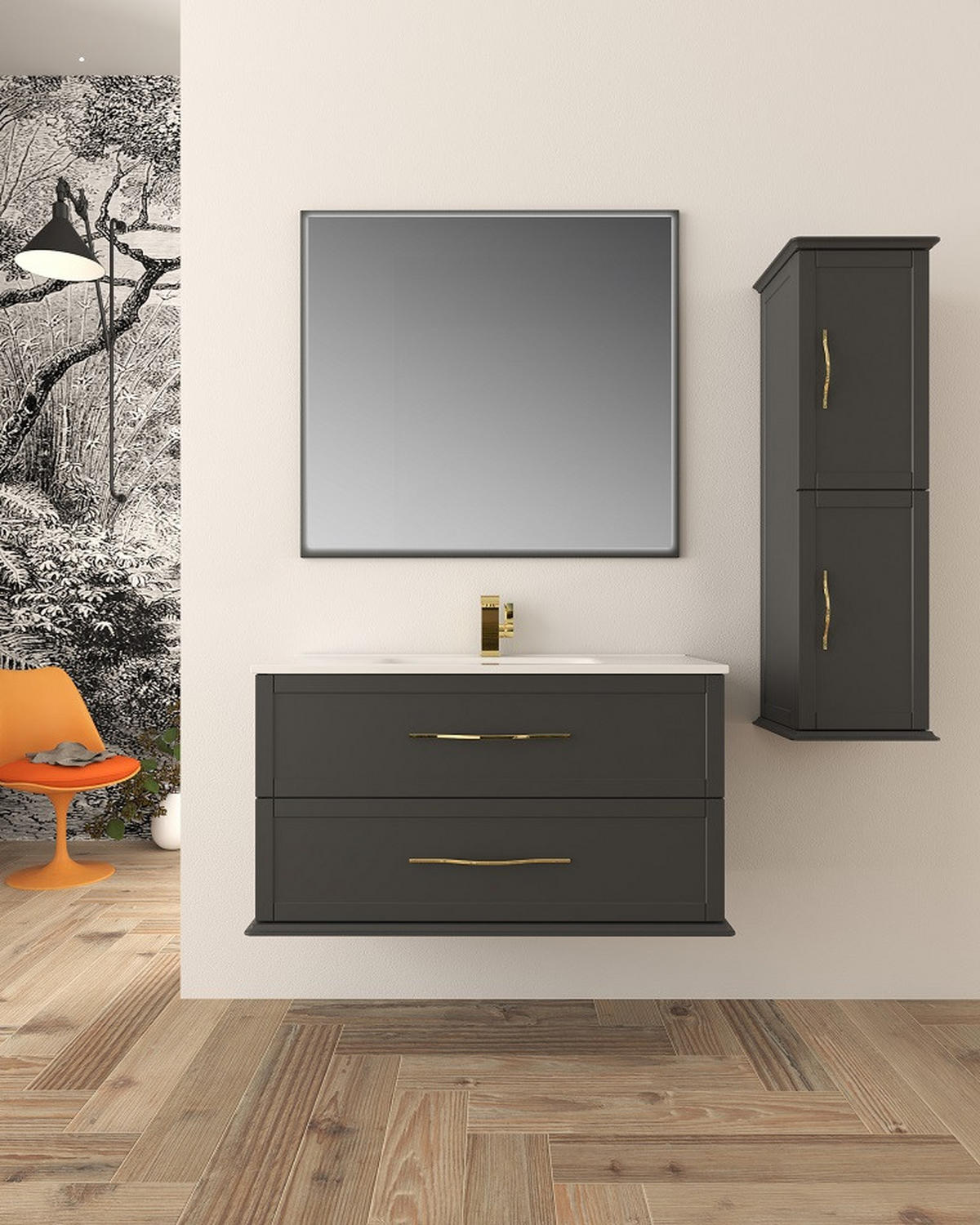 MOSDÓSZEKRÉNY MOSDÓVAL 101/57/46 cm  - krómszínű/fekete, Basics, faalapú anyag/fém (101/57/46cm) - Welnova