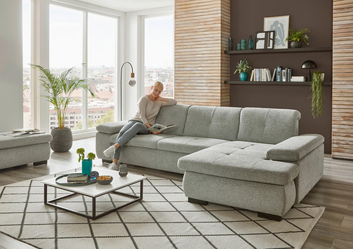 ECKSOFA in Flachgewebe Alufarben  297/174 cm  - Schwarz/Alufarben, Design, Textil/Metall (297/174cm) - Beldomo Style