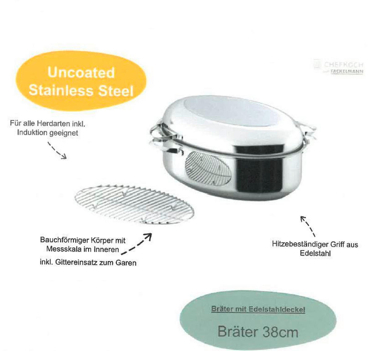BRÄTER Rosenheim  - Edelstahlfarben, Basics, Metall (38cm) - Chefkoch+Fackelmann