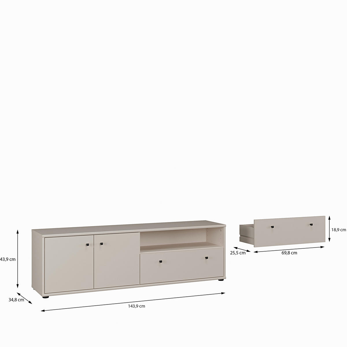 LOWBOARD  143,9/43,9/34,8 cm 1 Schublade(n) stehend  - Sandfarben/Schwarz, Design, Holzwerkstoff/Kunststoff (143,9/43,9/34,8cm)