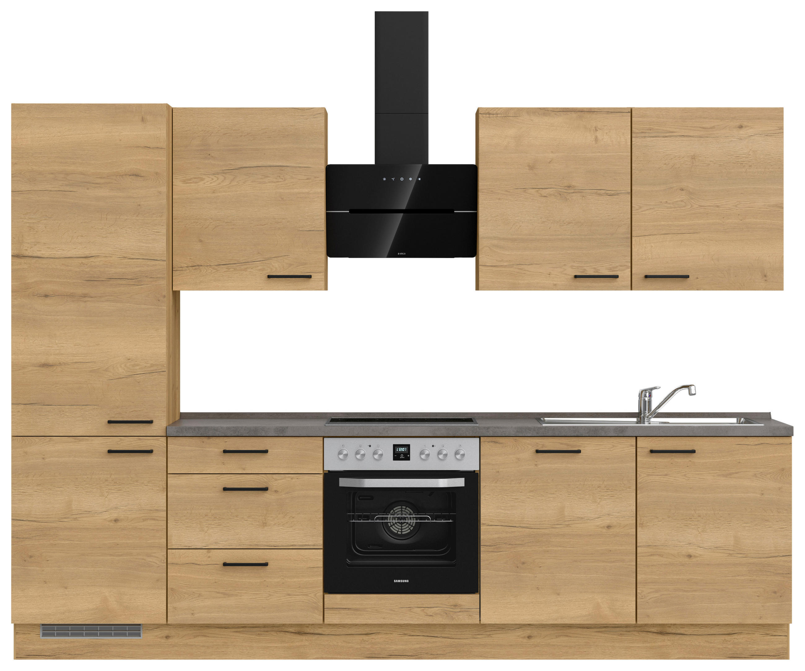 KÜCHENLEERBLOCK 300 cm   in Eichefarben, Schieferfarben  - Schieferfarben/Eichefarben, MODERN, Holzwerkstoff/Metall (300cm) - Nobilia