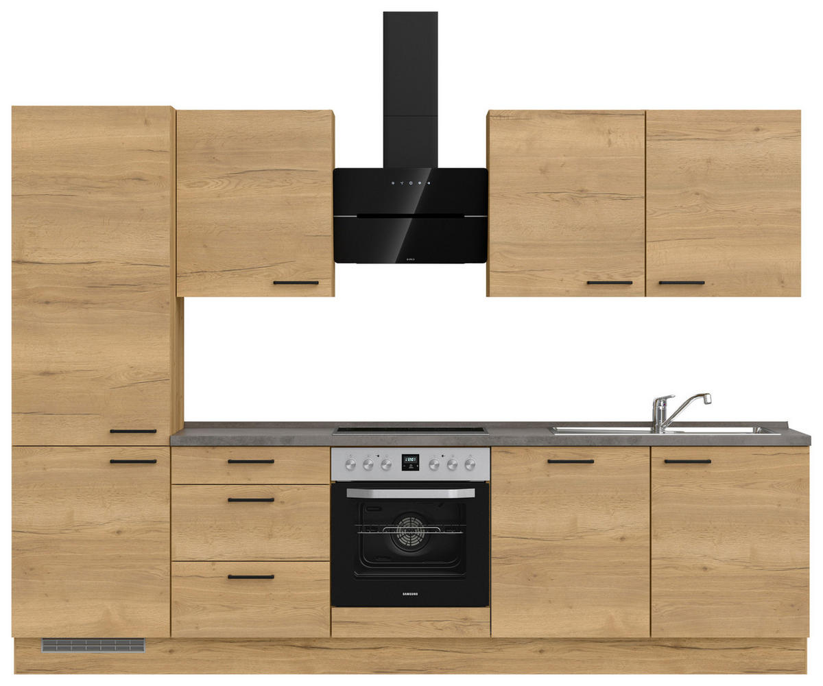 KÜCHENLEERBLOCK 300 cm   in Eichefarben, Schieferfarben  - Schieferfarben/Eichefarben, MODERN, Holzwerkstoff/Metall (300cm) - Nobilia