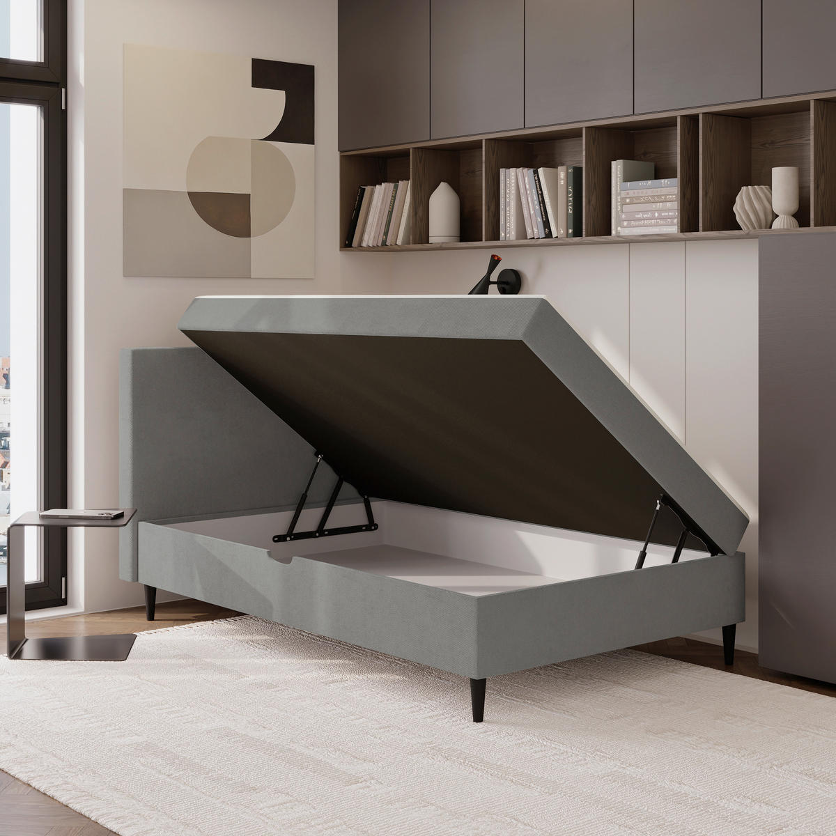 BOXBETT 120/200 cm  in Graphitfarben  - Graphitfarben/Schwarz, Konventionell, Textil (120/200cm) - P & B