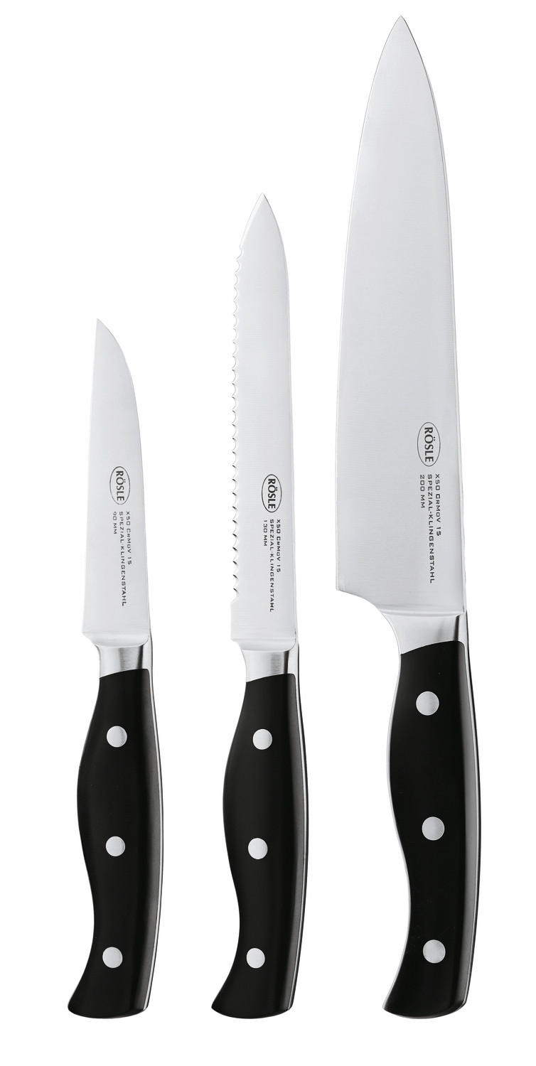 MESSERSET PURA 3-teilig  - Silberfarben/Schwarz, Design, Metall (16/38/2,5cm) - Rösle