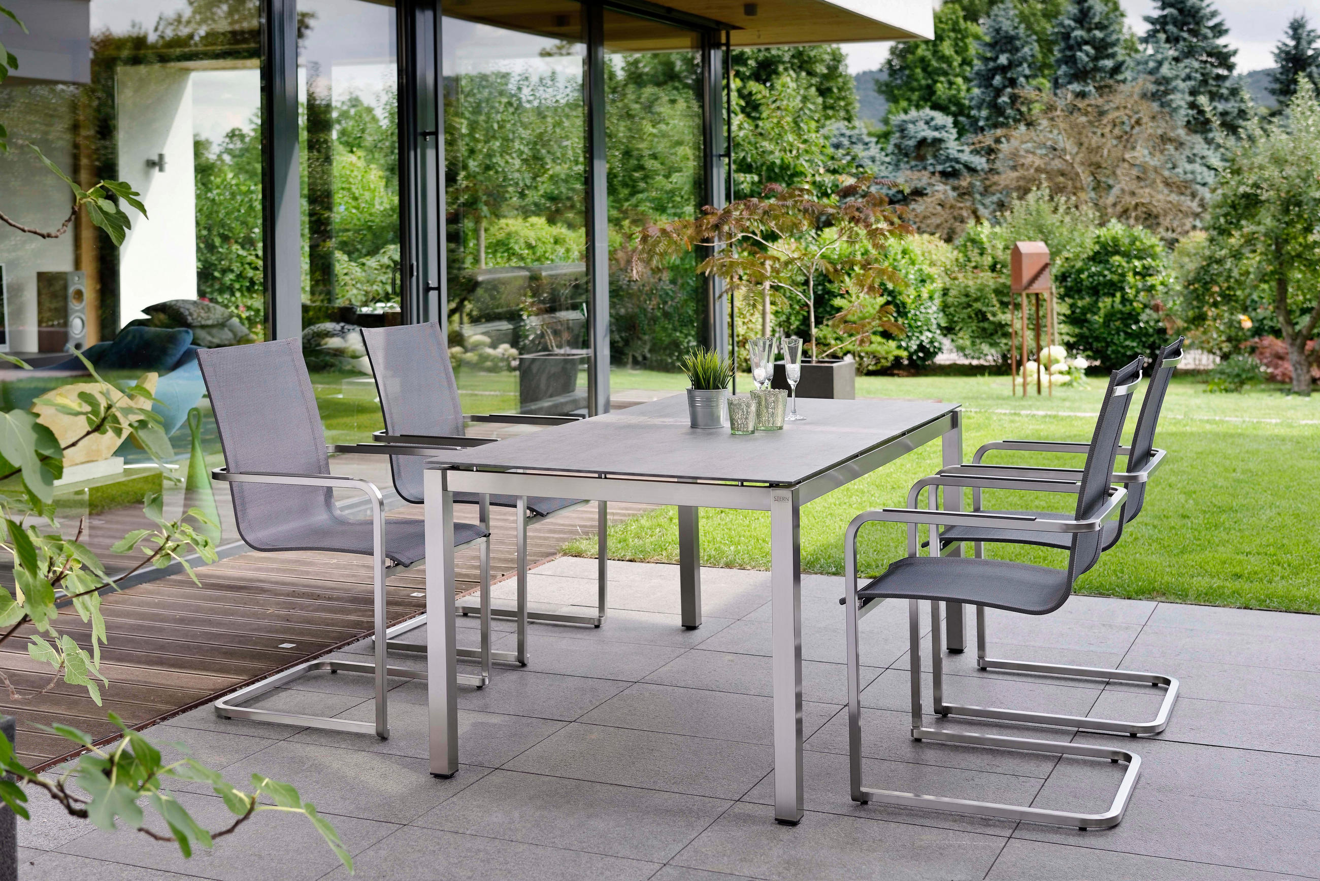 GARTENSCHWINGSTUHL Aluminium, Edelstahl Anthrazit, Grau, Silberfarben  - Edelstahlfarben/Anthrazit, Design, Textil/Metall (57/93,5/61cm) - Stern