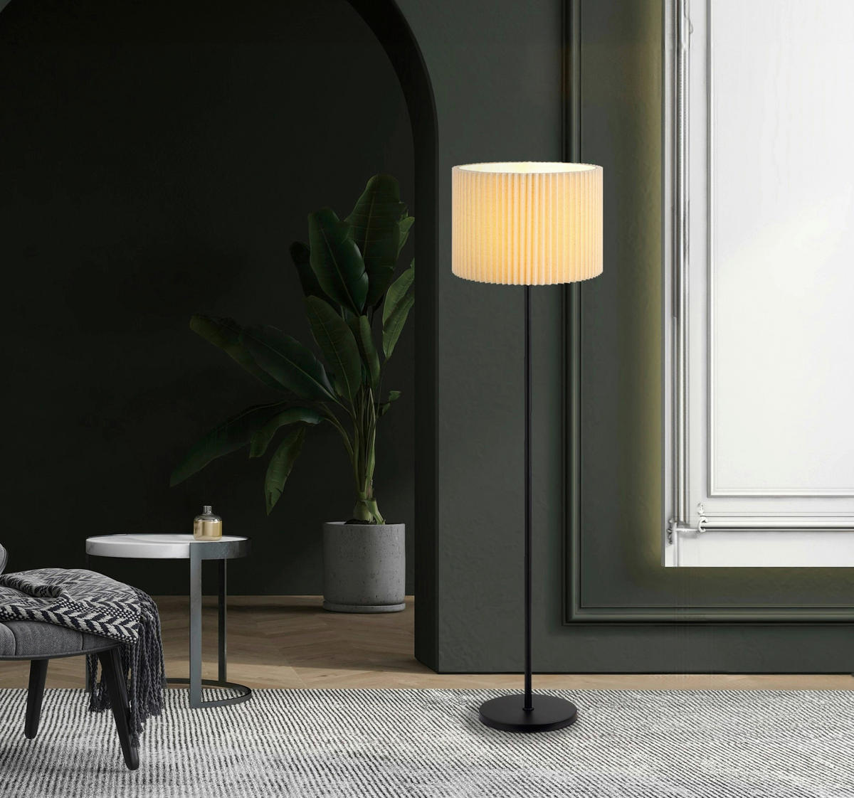 STEHLEUCHTE 38/152 cm    - Schwarz/Naturfarben, MODERN, Textil/Metall (38/152cm) - Novel