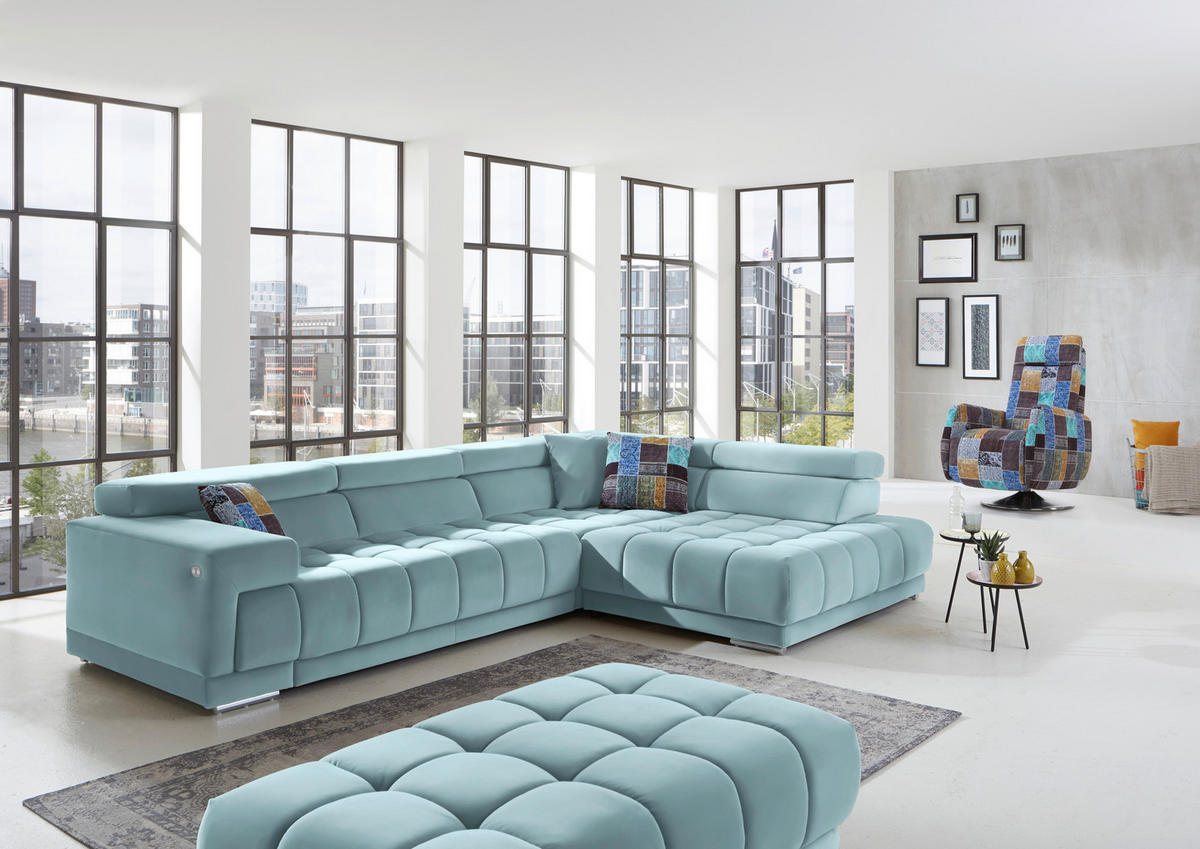 ECKSOFA  in Mikrofaser Hellblau  326/222 cm  - Chromfarben/Hellblau, Design, Textil/Metall (326/222cm) - Beldomo Speed