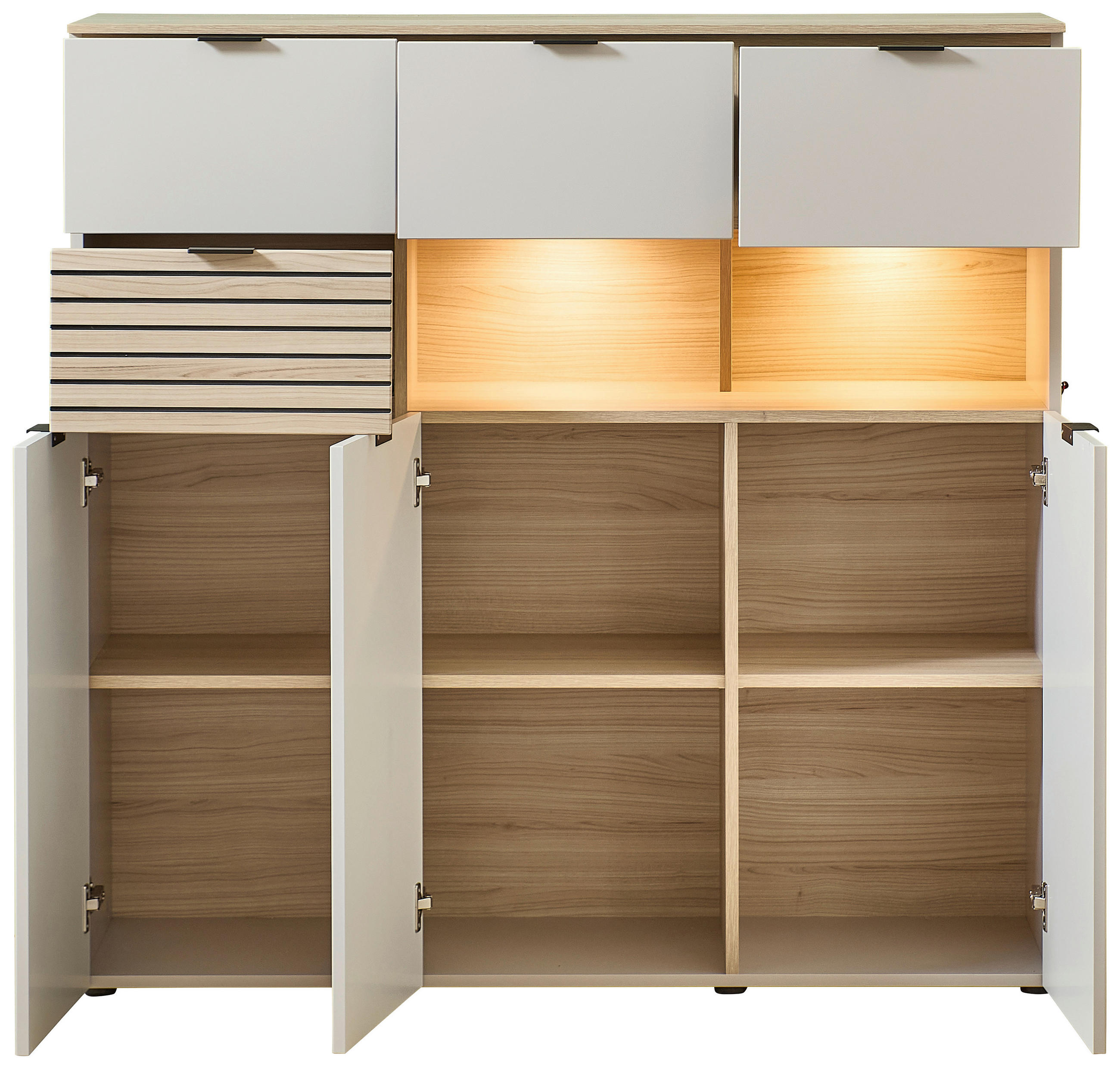 FÉLMAGAS SZEKRÉNY 125/125/45 cm  - fekete/kasmír, Modern, faalapú anyag/fém (125/125/45cm) - Hom`in