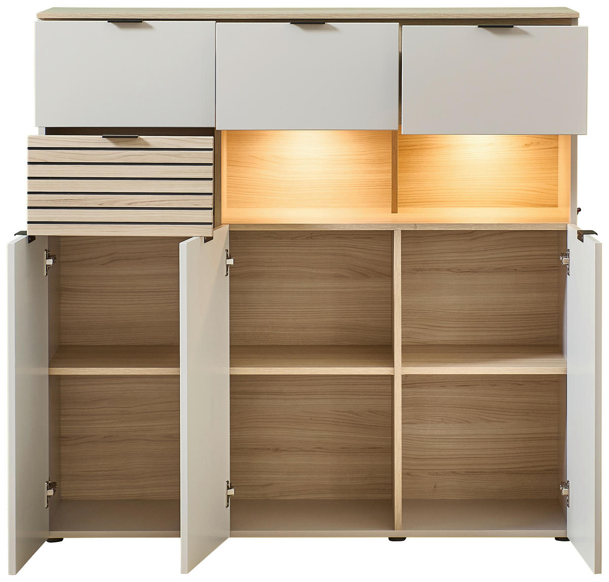 FÉLMAGAS SZEKRÉNY 125/125/45 cm  - fekete/kasmír, Modern, faalapú anyag/fém (125/125/45cm) - Hom`in