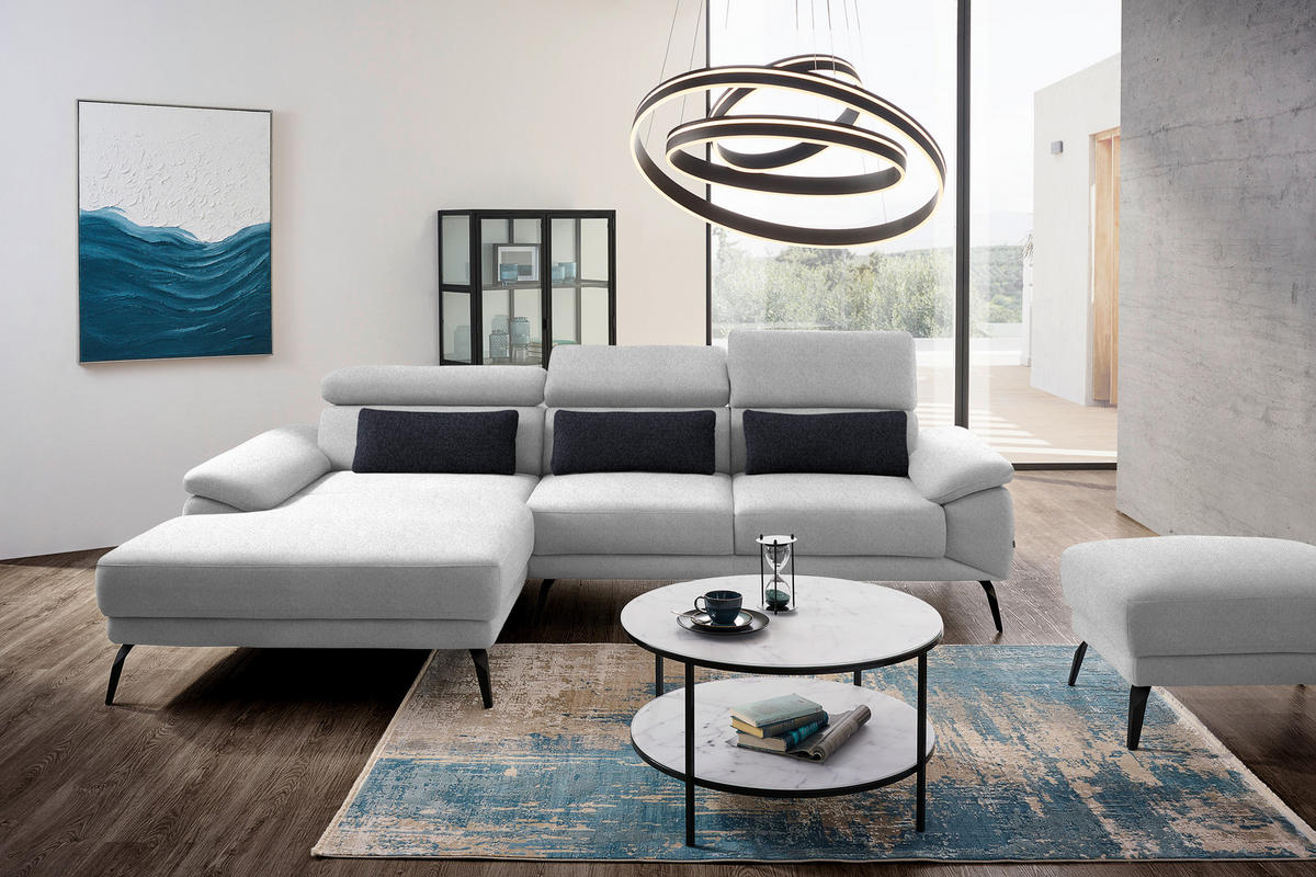 ECKSOFA in Velours Hellgrau  - Hellgrau/Schwarz, Design, Textil/Metall (187/295cm) - Novel